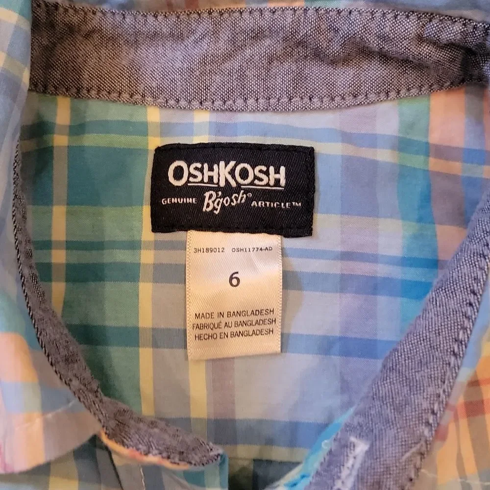 Oshkosh B'gosh size 6 plaid short sleeve button down shirt 💙🧡